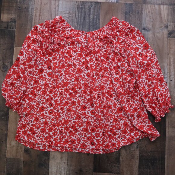 Max Studio Womans 3X Red Poppy Floral 3/4 Sleeve Top Keyhole Back Blouse - Picture 7 of 7